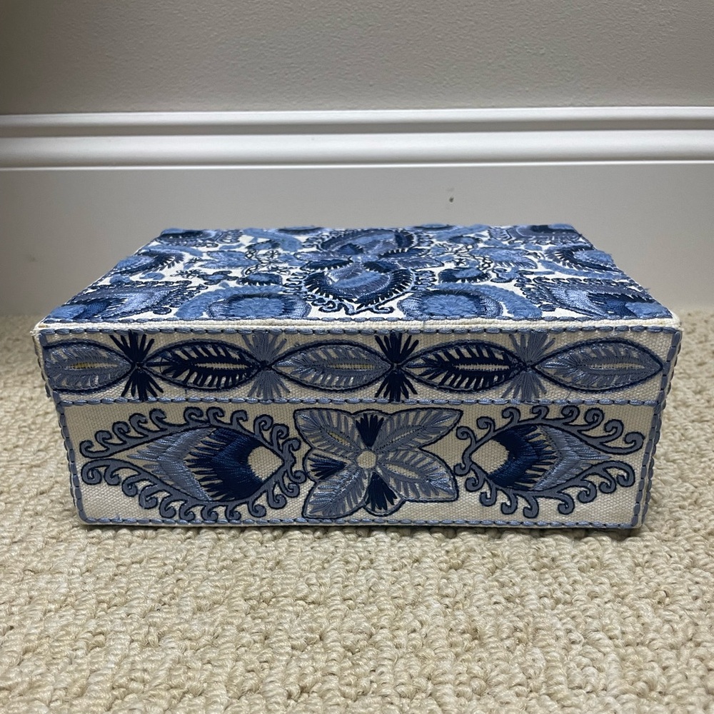Chico's Blue and White Embroidered Jewelry Box - Picture 4 of 9